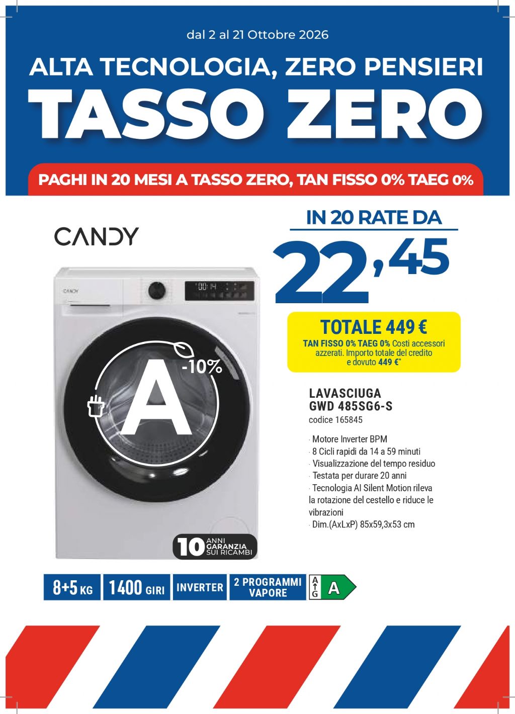 LAVASCIUGA CANDY GWD485SG6-S